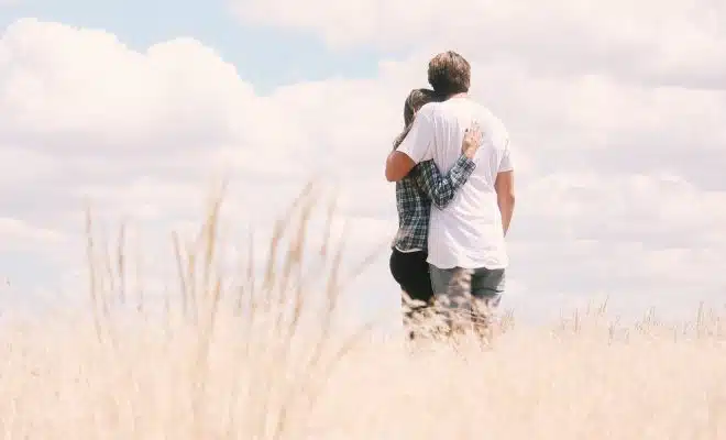 couple, hugging, outdoors