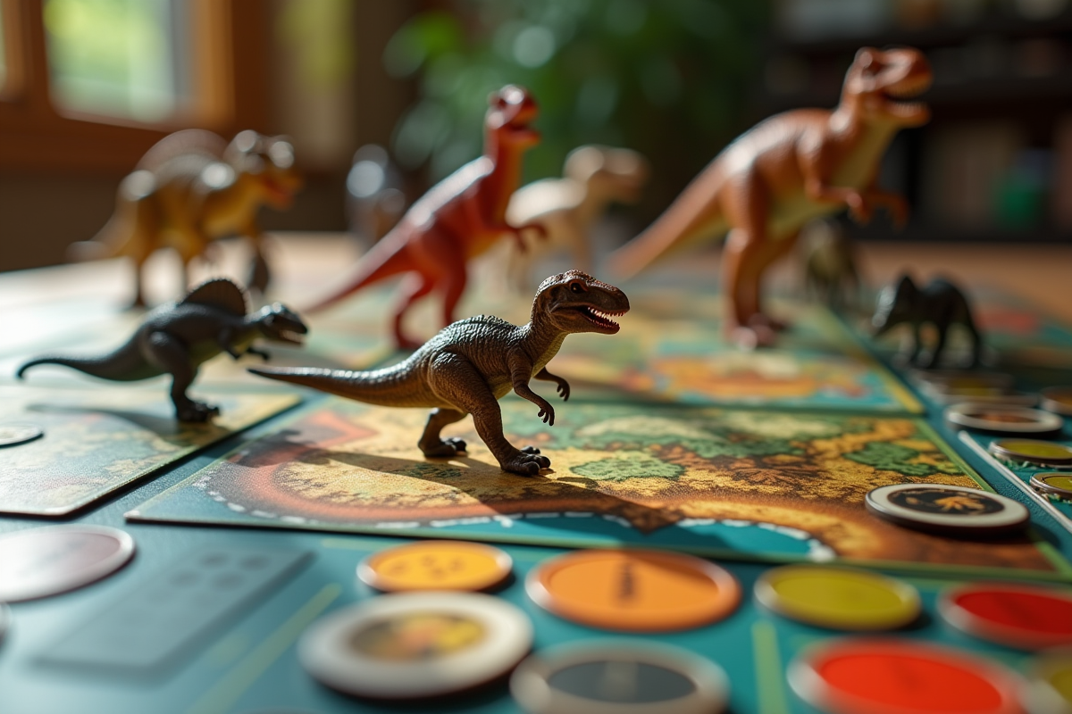 Détails des pièces de jeu de dinosaure sur la table