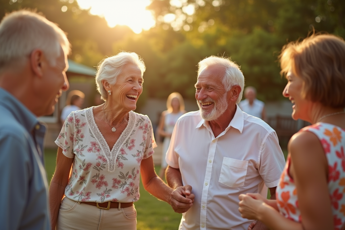 Couple mature souriant lors d'une fête en plein air