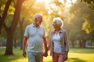 Couple mature souriant lors d'un pique-nique en plein air