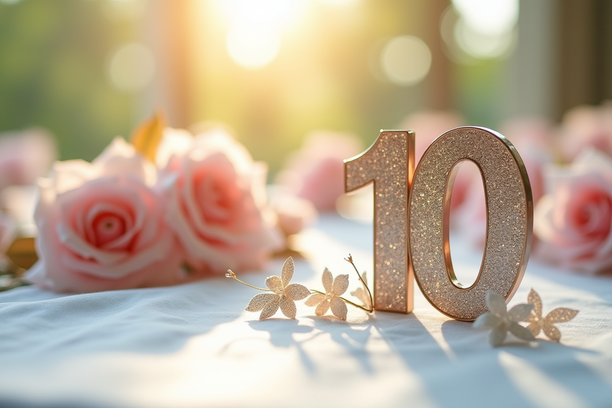 Décoration d anniversaire en tin avec roses et chiffre 10