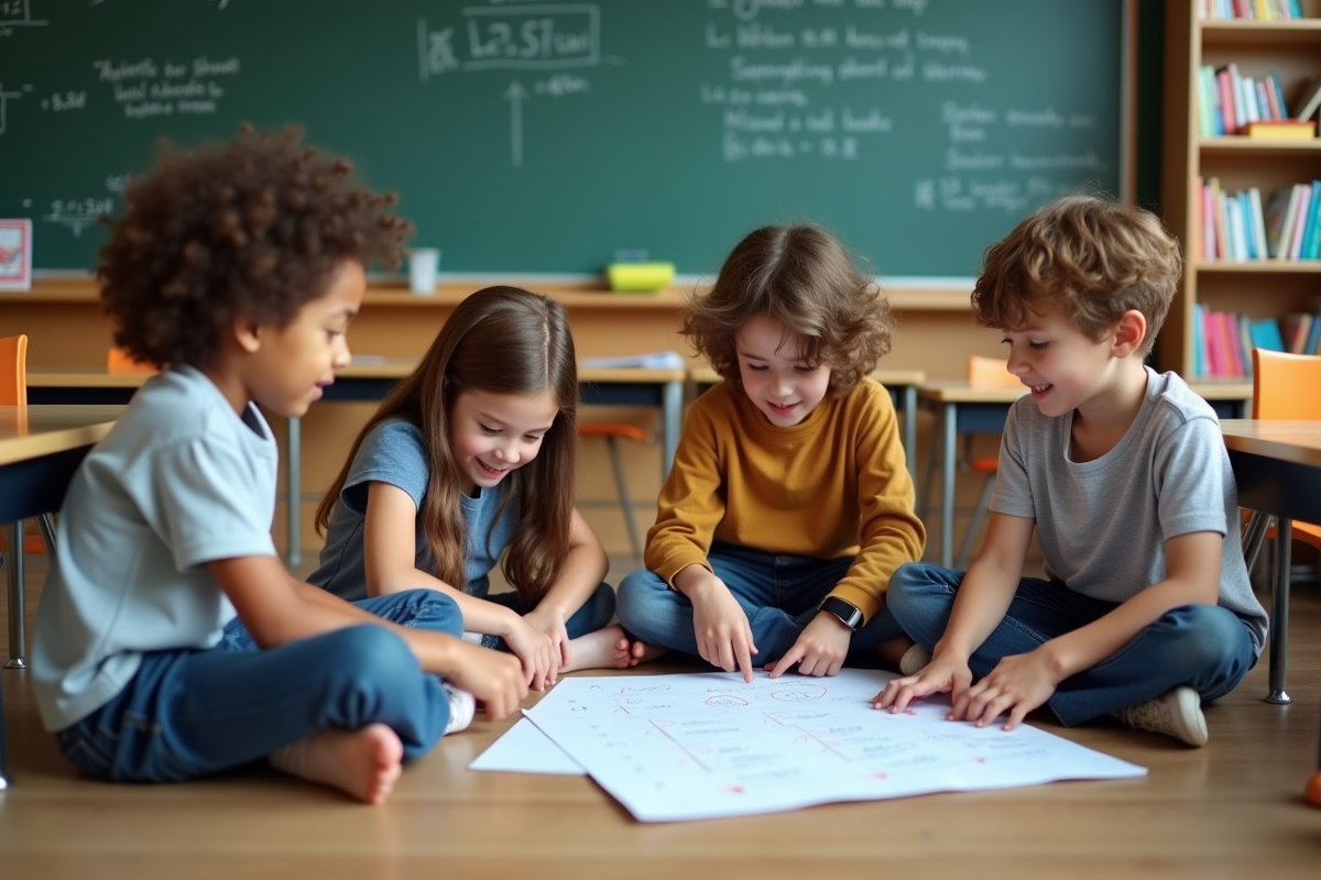 Groupe d élèves en classe travaillant sur un exercice de mathématiques