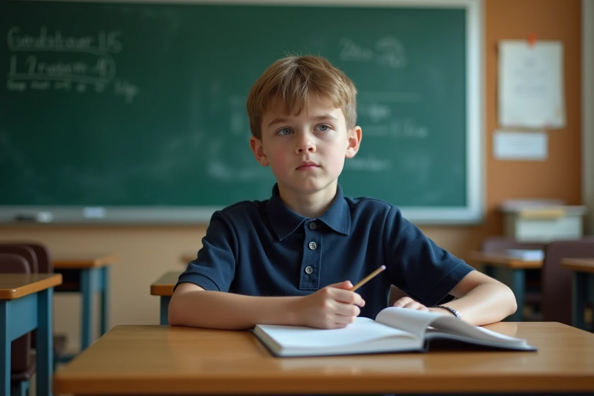 Enfant scolarisé assis seul dans une salle de classe, illustrant le débat sur l'orientation en dispositif ULIS