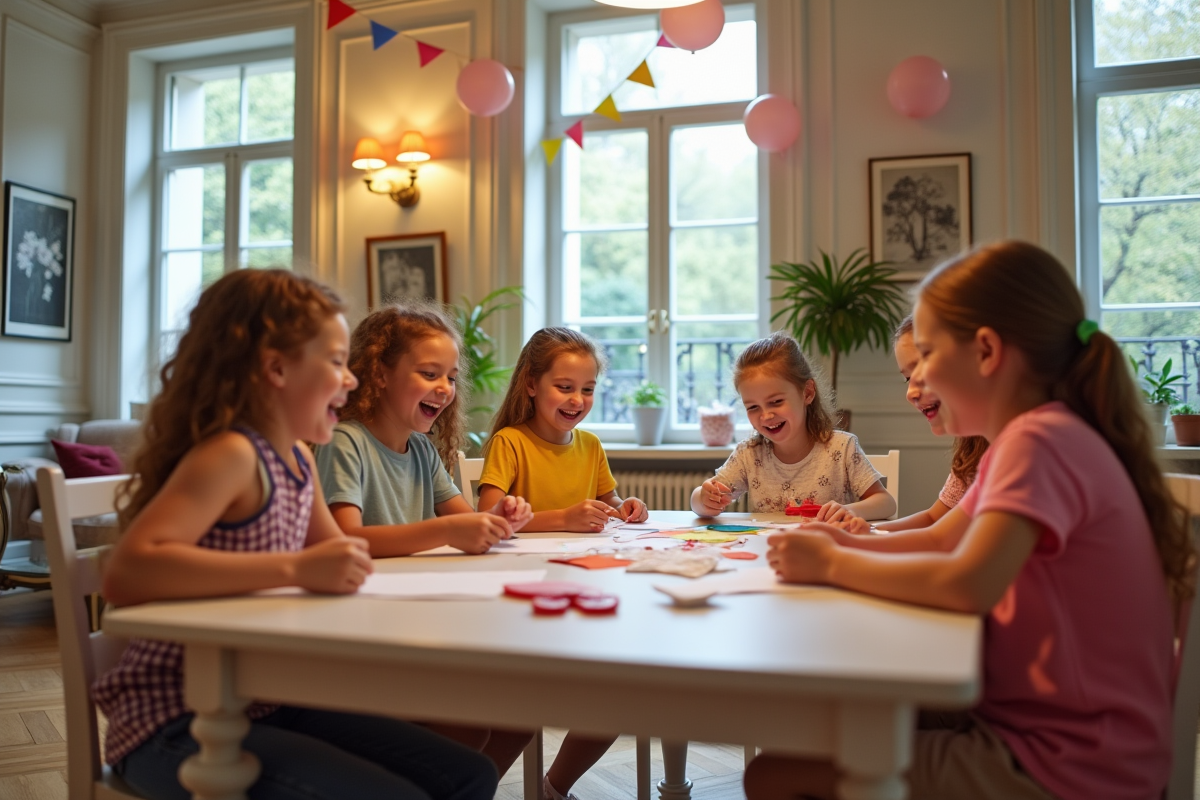 Enfants rassemblés autour d'une table à Paris pour une activité créative