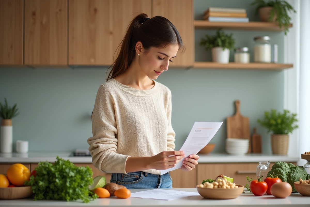 Jeune femme arrangeant des légumes frais dans la cuisine