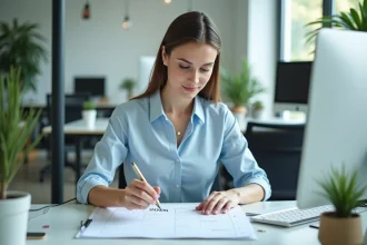 Jeune femme organisant un planning de travail 2026