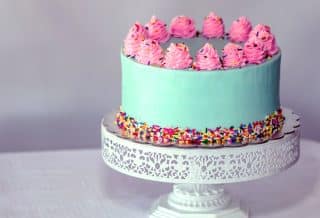 pink and white floral cake