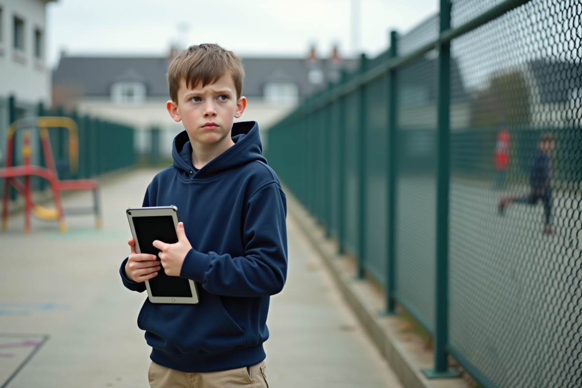 Garçon de 12 ans avec un hoodie dans une cour d