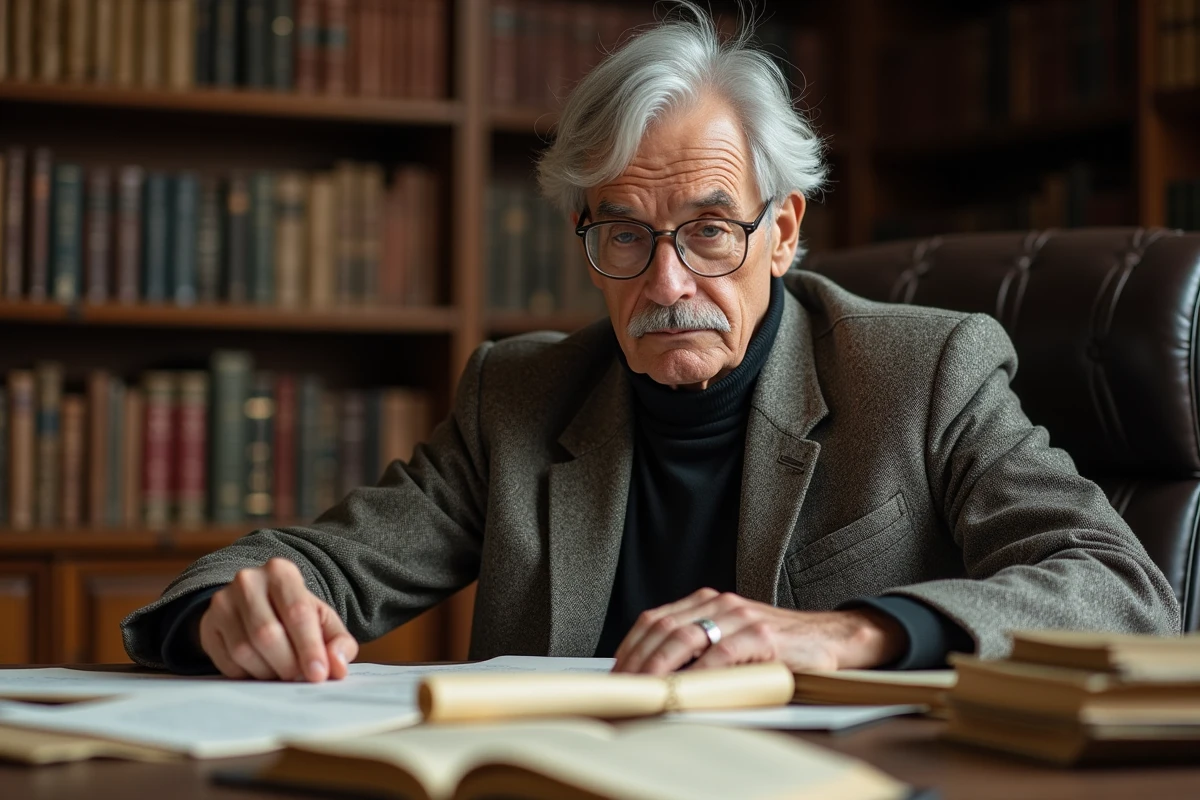 Historien chercheur étudiant l'étymologie du prénom Arthur dans une bibliothèque universitaire