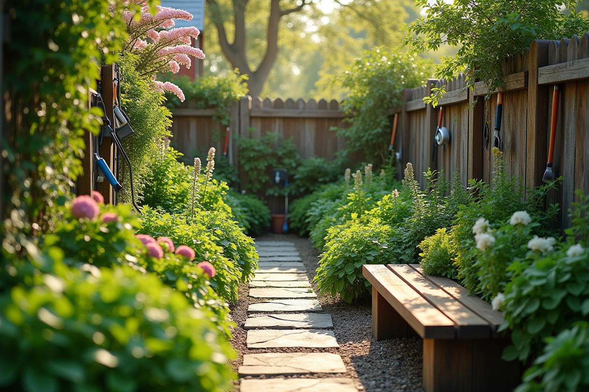 Jardin urbain avec rangées d