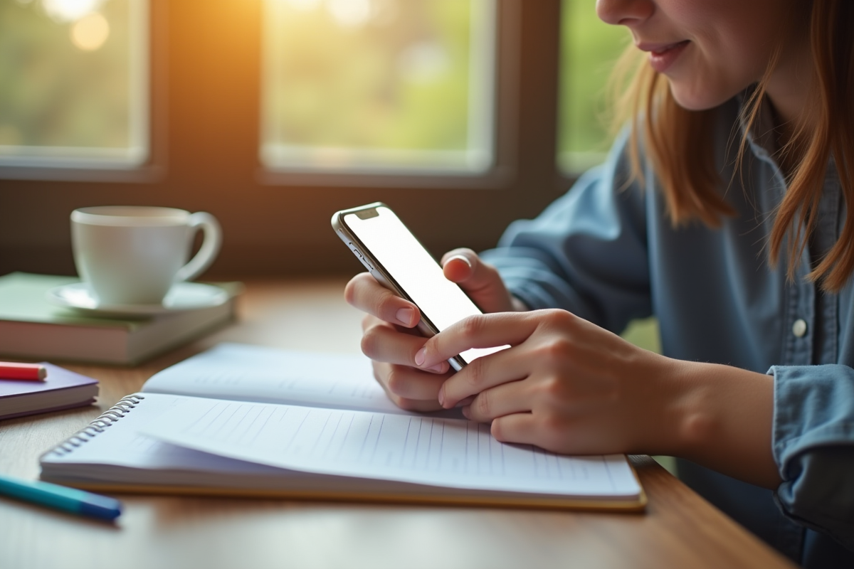 Jeune tenant un smartphone avec des applications d