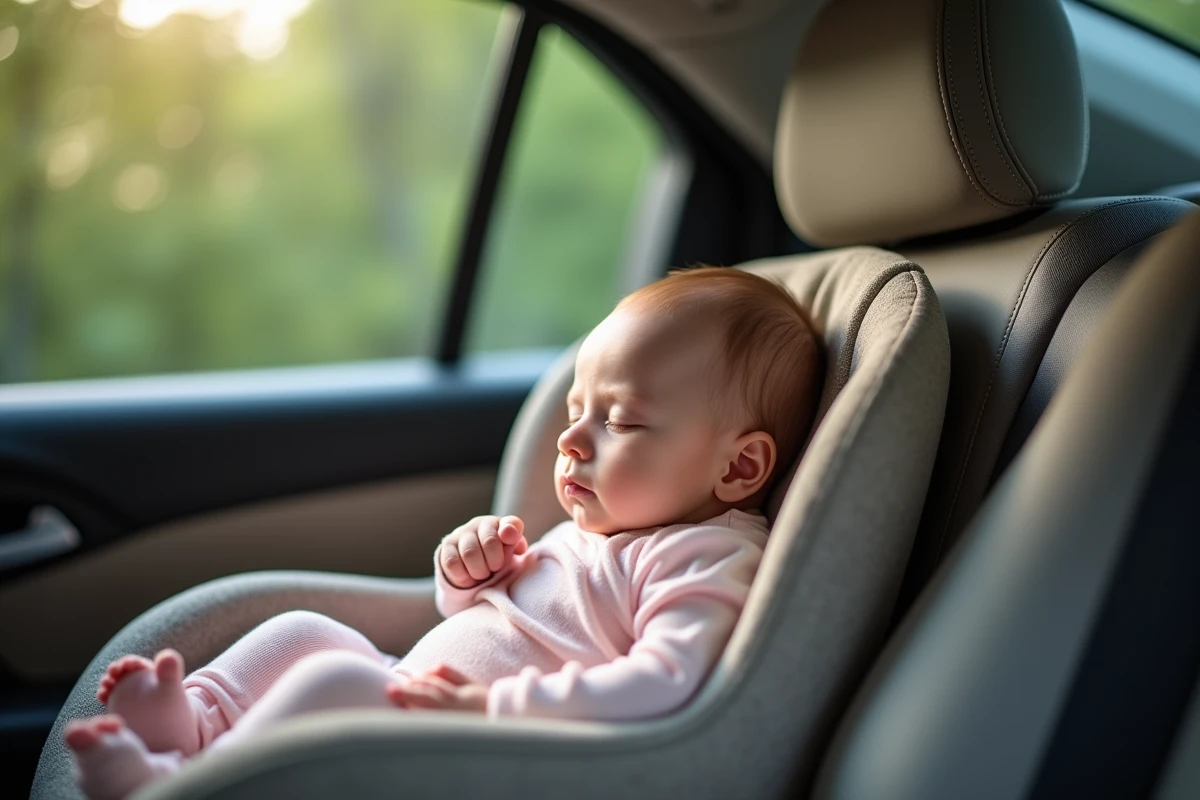 Bebe fille endormie dans nacelle moderne en voiture
