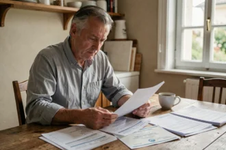 Homme consultant des documents administratifs pour la vente d'un camping-car suite à un décès ou divorce